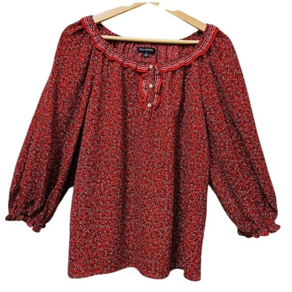 Max Edition Casual Top Bouse red size small 3/4 sleeves